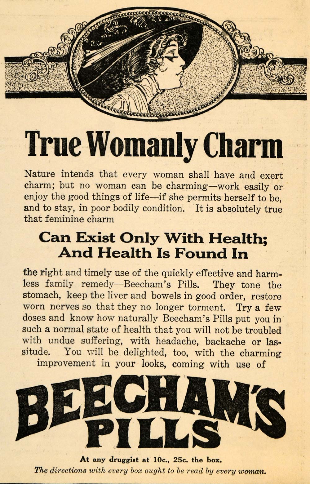 1911 Ad True Womanly Charm Beechams Pills Remedy Health - ORIGINAL MX5