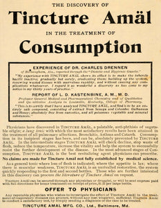 1901 Ad Treatment of Consumption Tincture Amal Company - ORIGINAL MX5