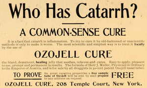 1900 Ad Ozojell Cure Common-Sense Catarrh Herr J Muller - ORIGINAL MX5