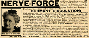1901 Ad Dormant Circulation Geo A Corwin Nerve-Force - ORIGINAL ADVERTISING MX5