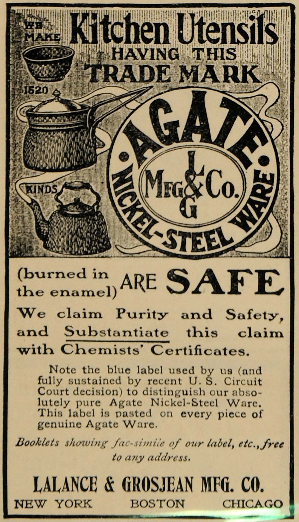 1901 Ad Agate Nickel Steel Ware Kitchen Utensils Lalance & Grosjean MX5