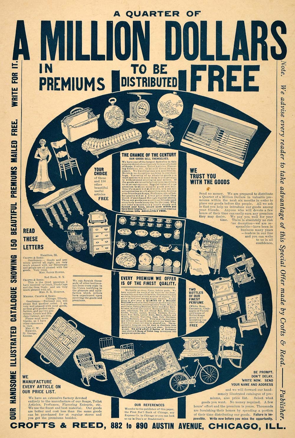 1901 Ad Crofts Reed Million Dollar Premium Goods Free - ORIGINAL ADVERTISING MX6