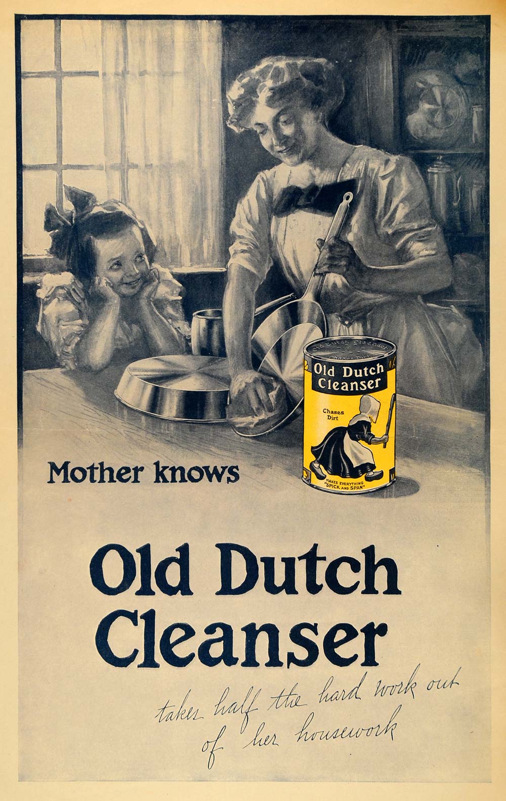 1911 Ad Old Dutch Cleanser Wife Girl Kitchen Shiny Pans - ORIGINAL