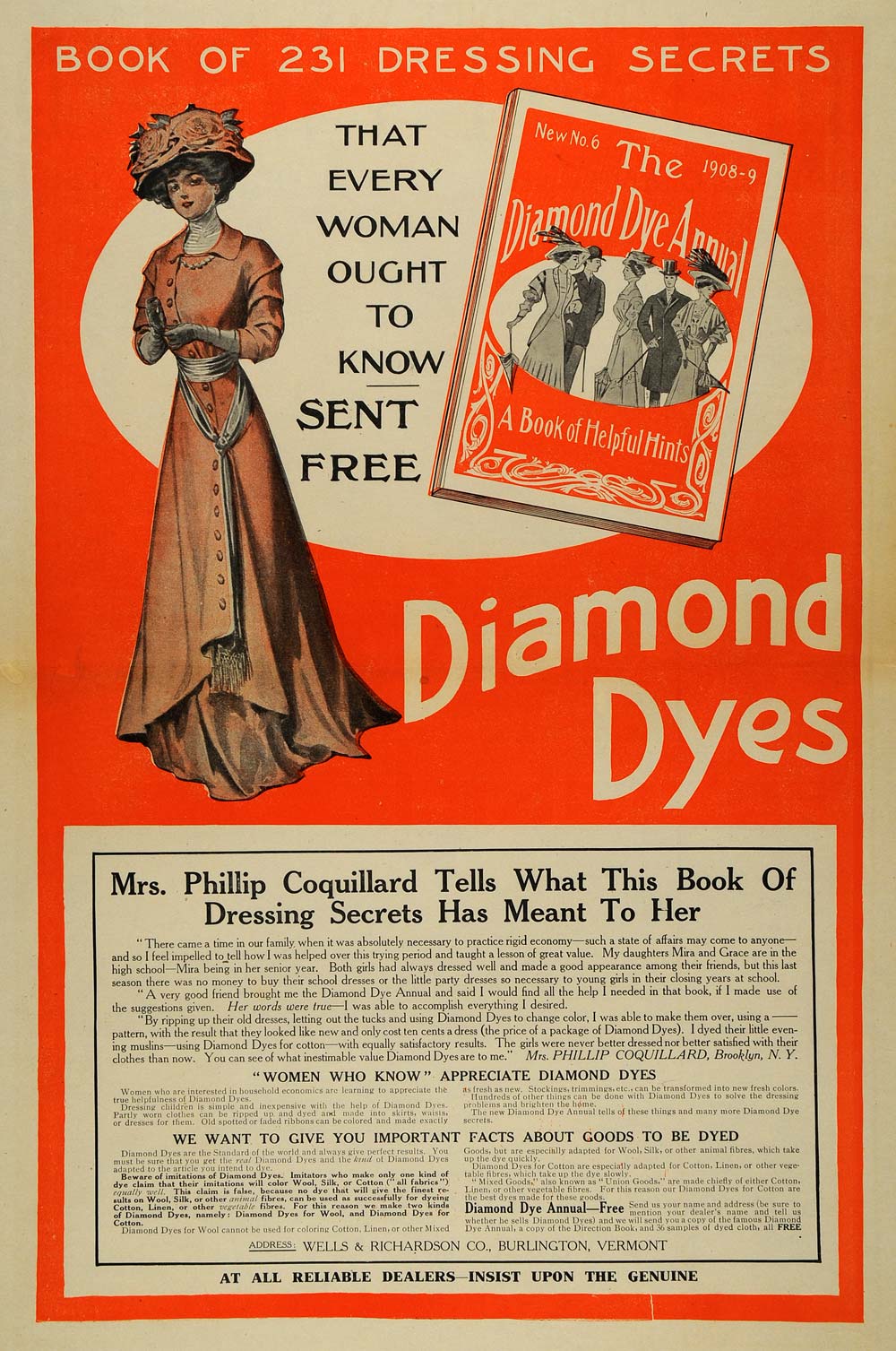 1909 Ad Diamond Dyes Victorian Fashion P. Coquillard - ORIGINAL ADVERTISING MX6