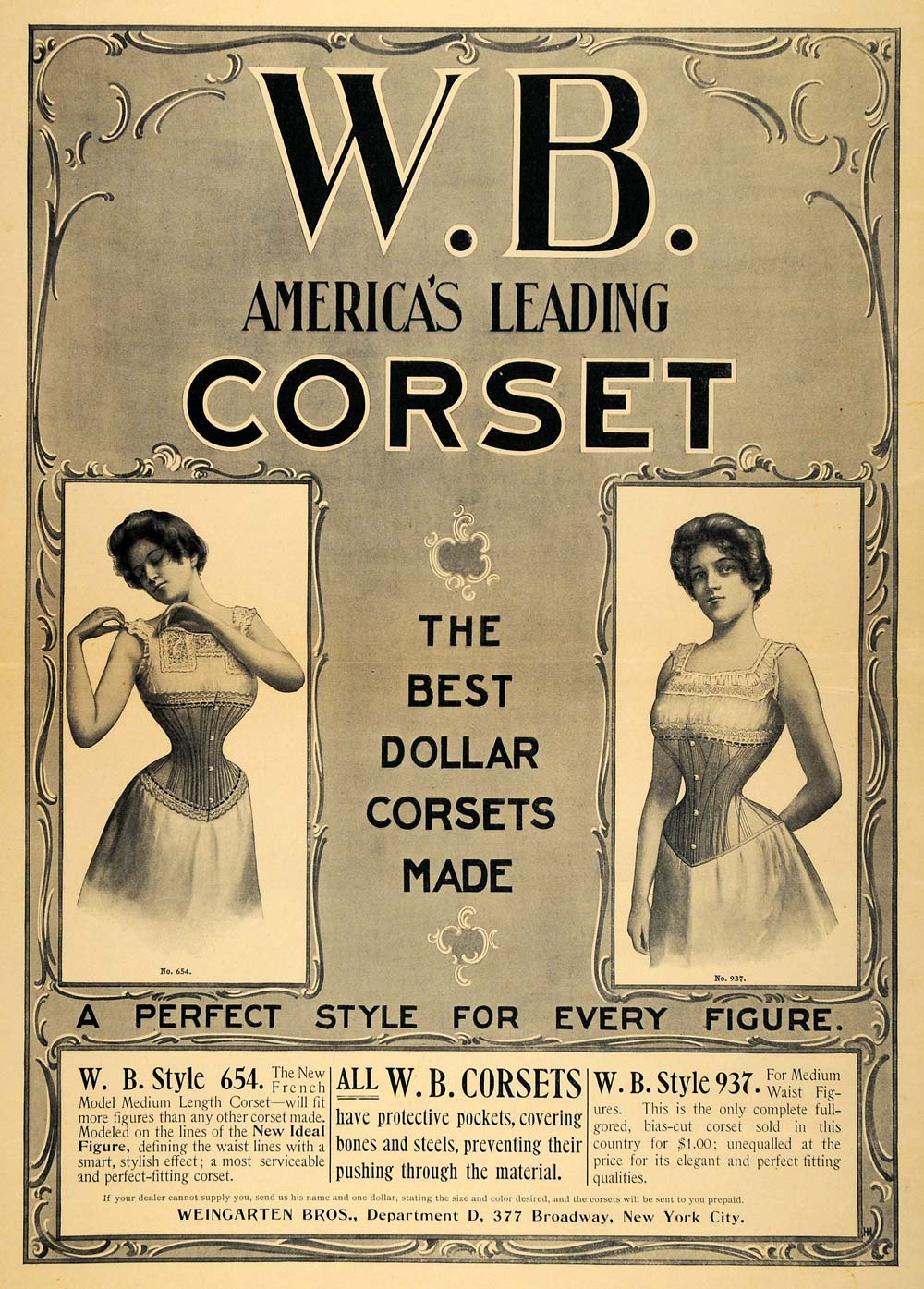 1900 Ad W. B. Corsets Victorian Fashion Undergarments - ORIGINAL
