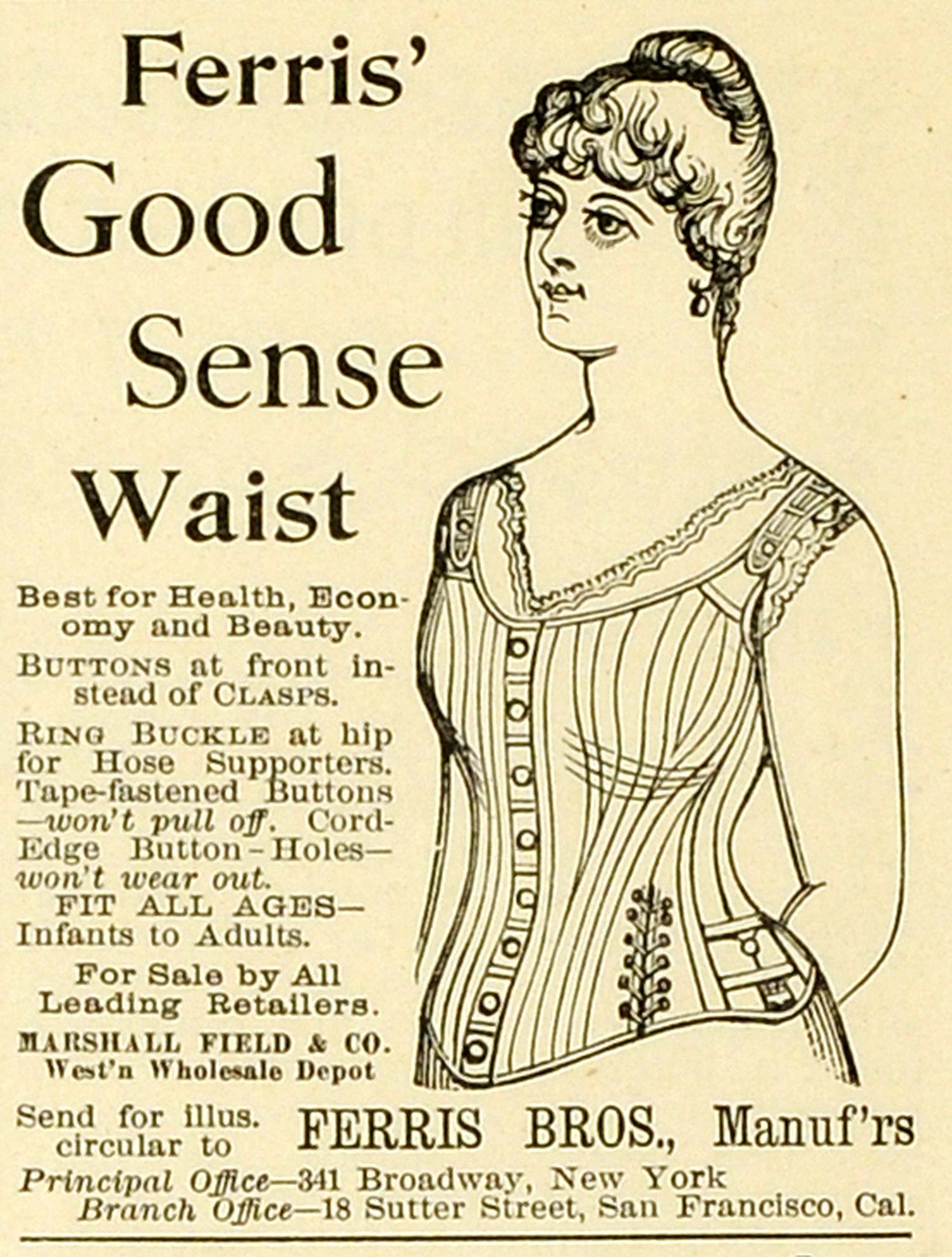 1893 Ad Ferris Bros. Manufacturer Good Sense Waist Buttons Corset Marshall MX7