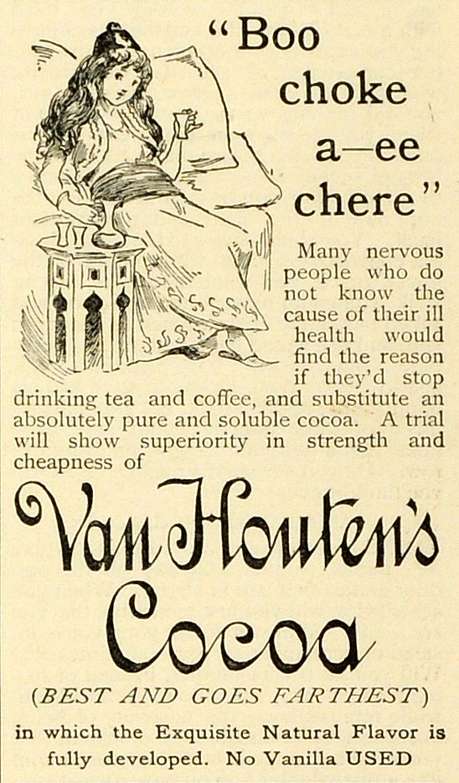 1893 Ad Van Hounten's Soluble Cocoa Chocolate Products Hot Beverage Drink MX7