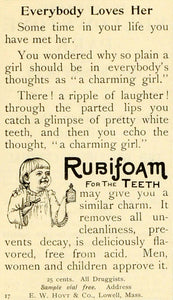 1893 Ad Rubifoam E W Hoyt & Co Lowell MA Charming Girl Dental Care Oral MX7