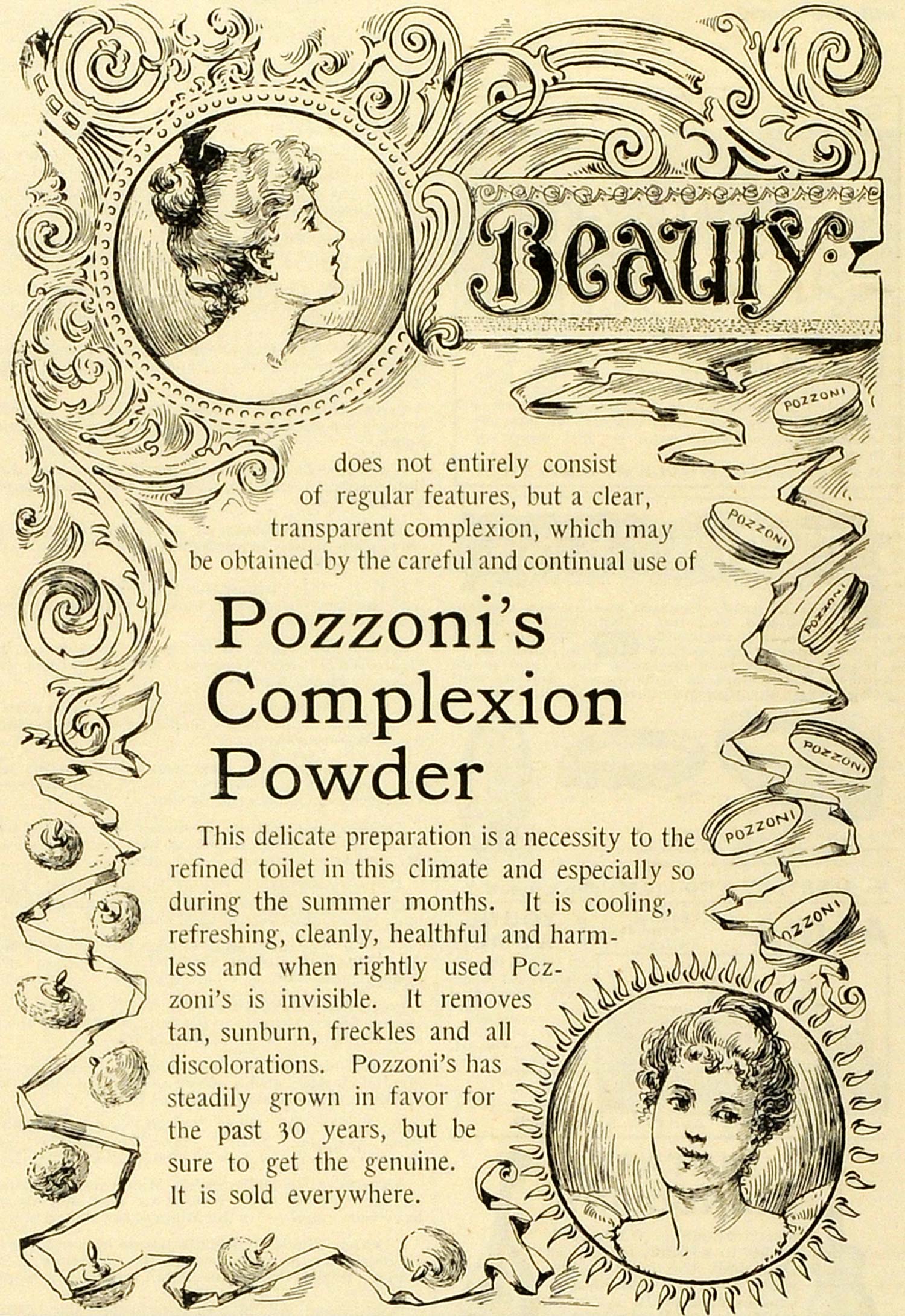 1893 Ad Pozzoni's Complexion Medicated Powder Beauty Products Cosmetics MX7