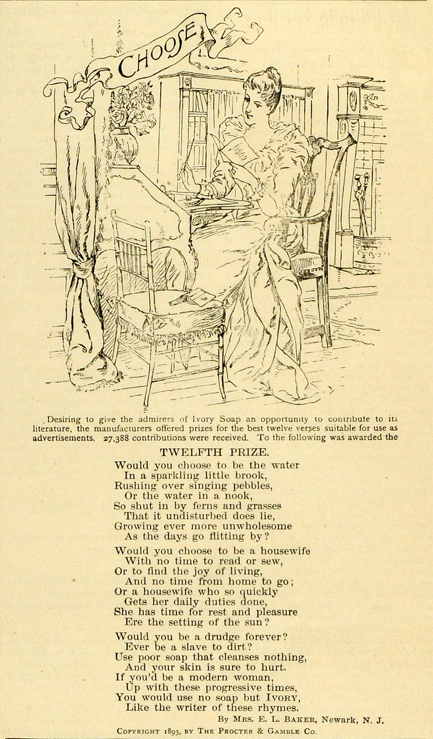 1893 Ad Procter & Gamble Co Twelfth Prize Mrs. E. L. Baker Newark NJ Ivory MX7