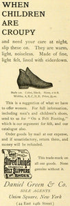 1893 Ad Daniel Green Alfred Dolge's Felt Slipper Shoes Style 120 Women MX7