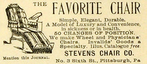 1893 Ad Stevens Chair Co Furniture Vintage Wheel Chairs Physicians MX7