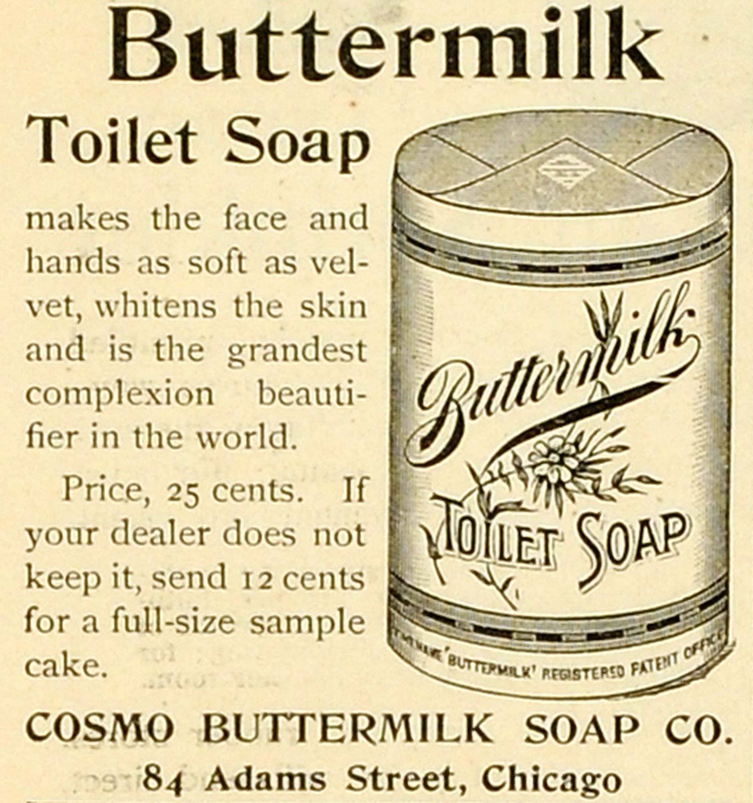 1893 Ad Cosmo Buttermilk Soap Toilet Products Skin Care 84 Adams Street MX7