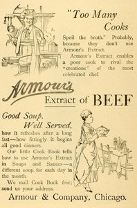1893 Ad Armour & Co Chicago Extract of Beef Housewife Chef Soup Sauces Food MX7