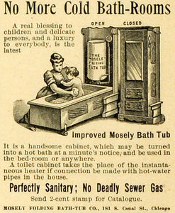 1893 Ad Mosely Folding Bathtub Chicago Cabinet Hot Bath Mother Bathing Baby MX7