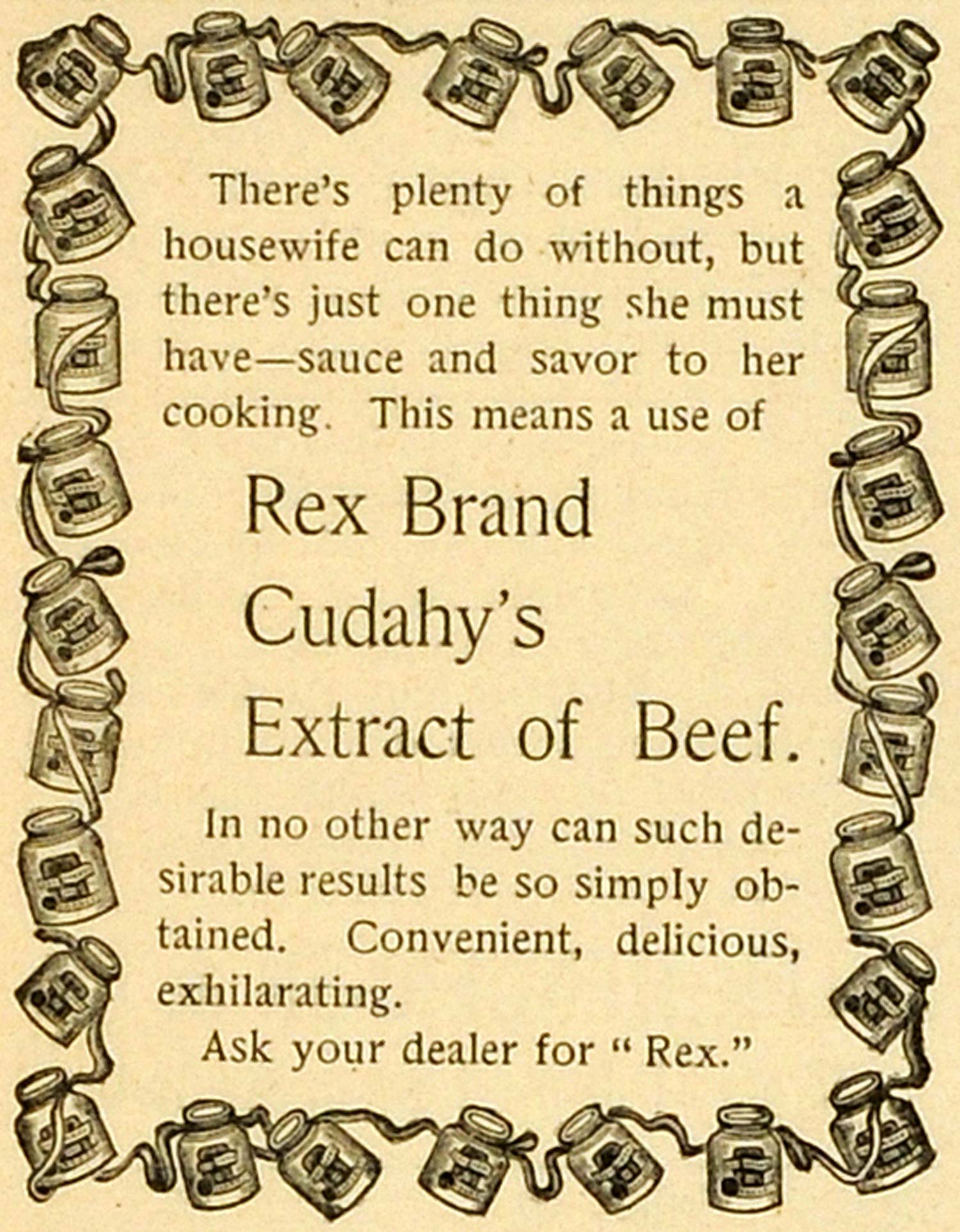 1893 Ad Rex Brand Cudahy's Extract Beef Soup Stock Cube Consomme Food MX7
