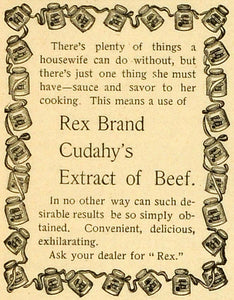 1893 Ad Rex Brand Cudahy's Extract Beef Soup Stock Cube Consomme Food MX7
