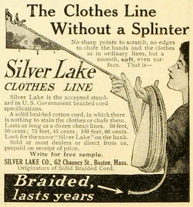 1910 Ad Silver Lake Co Boston Line Solid Braided Cotton Cord Drying Clothes MX7