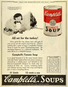 1922 Ad Joseph Campbell Condensed Tomato Soup Thanksgiving Turkey Child MX7