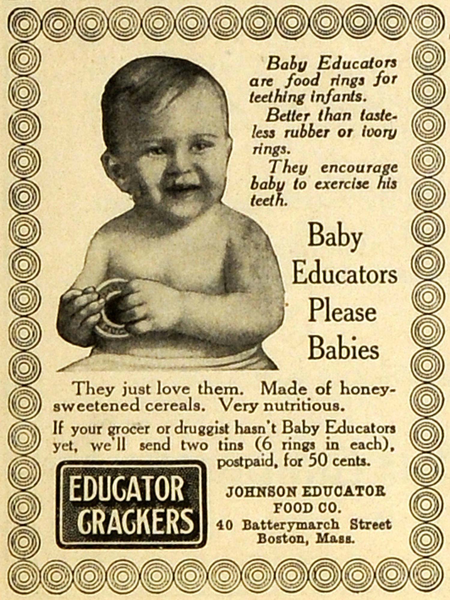 1914 Ad Johnson Educator Foods Baby Cracker Cereal Rings Teething Newborns MX7