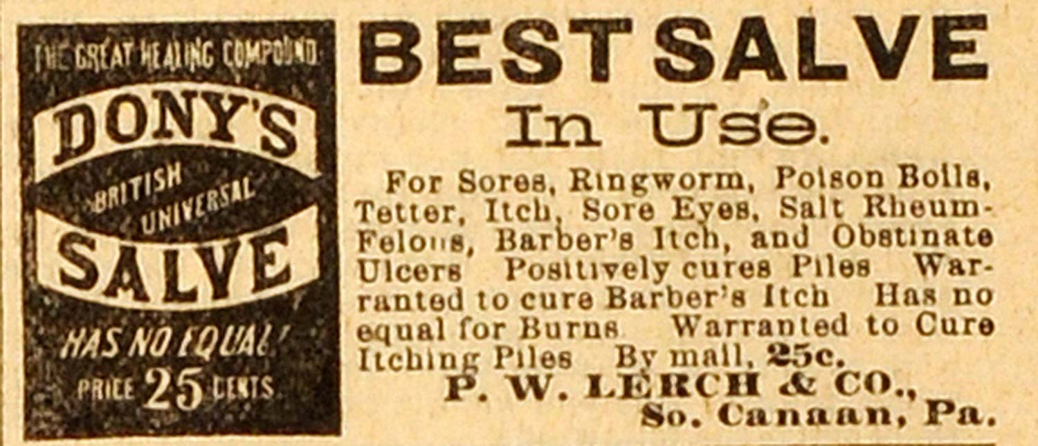 1892 Ad P. W. Lerch Dony's Salve Ointment Sore Ringworm Itching Medical MX7