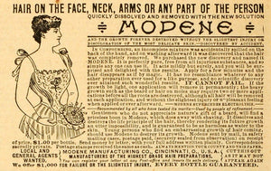 1892 Ad Modene Manufacturing Hair Removal Beauty Treatment Woman Flowers MX7