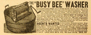 1892 Ad Lake Erie Busy Bee Clothing Laundry Washer Appliance Washtub Wringer MX7