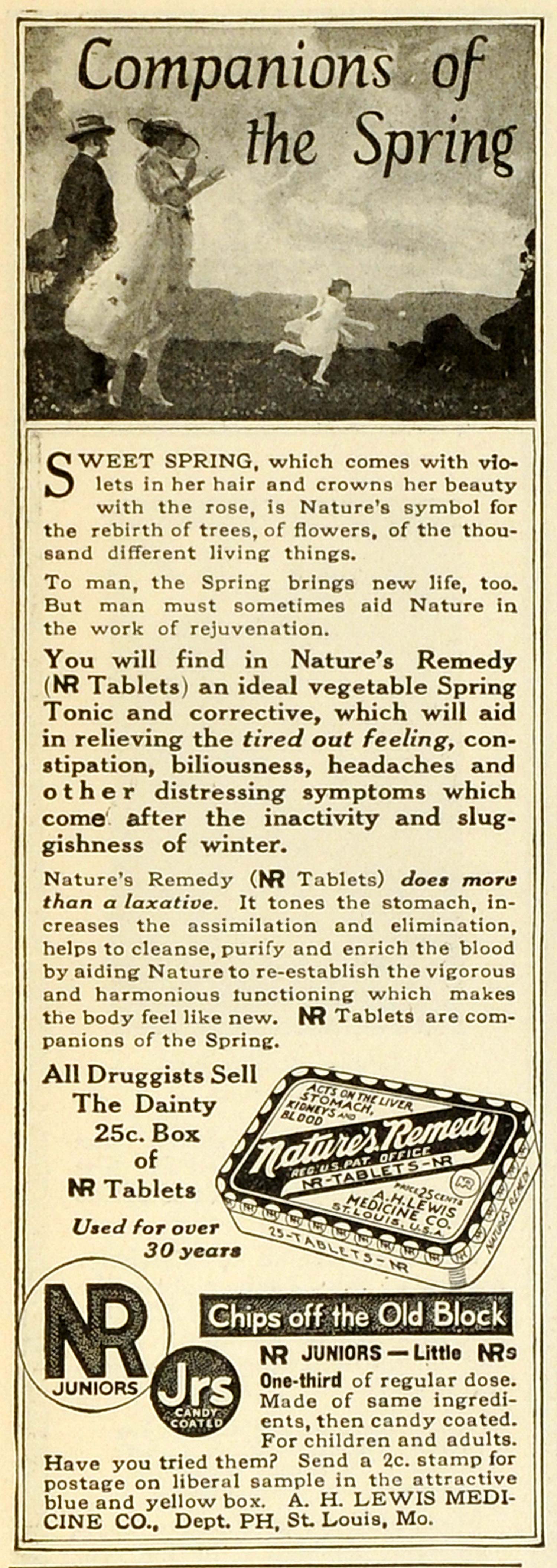 1922 Ad A. H. Lewis Medicine Nature's Remedy Pills Pharmaceuticals Girl MX7