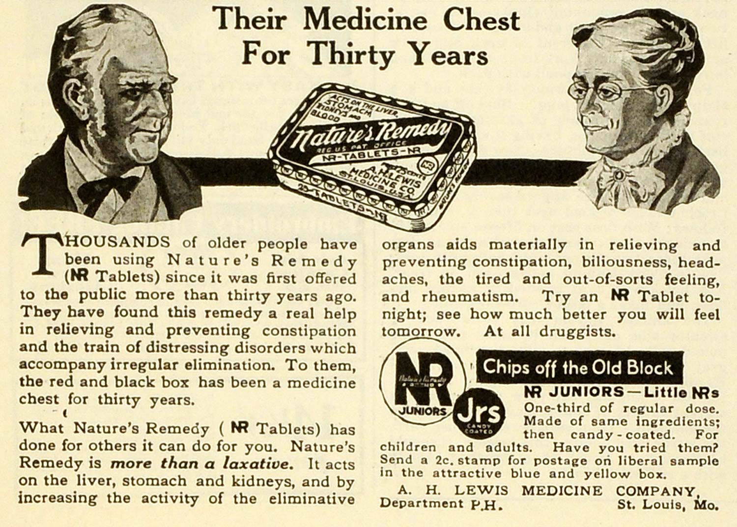 1922 Ad A H Lewis Medicine Nature's Remedy Pills Medical Tablets Elderly MX7