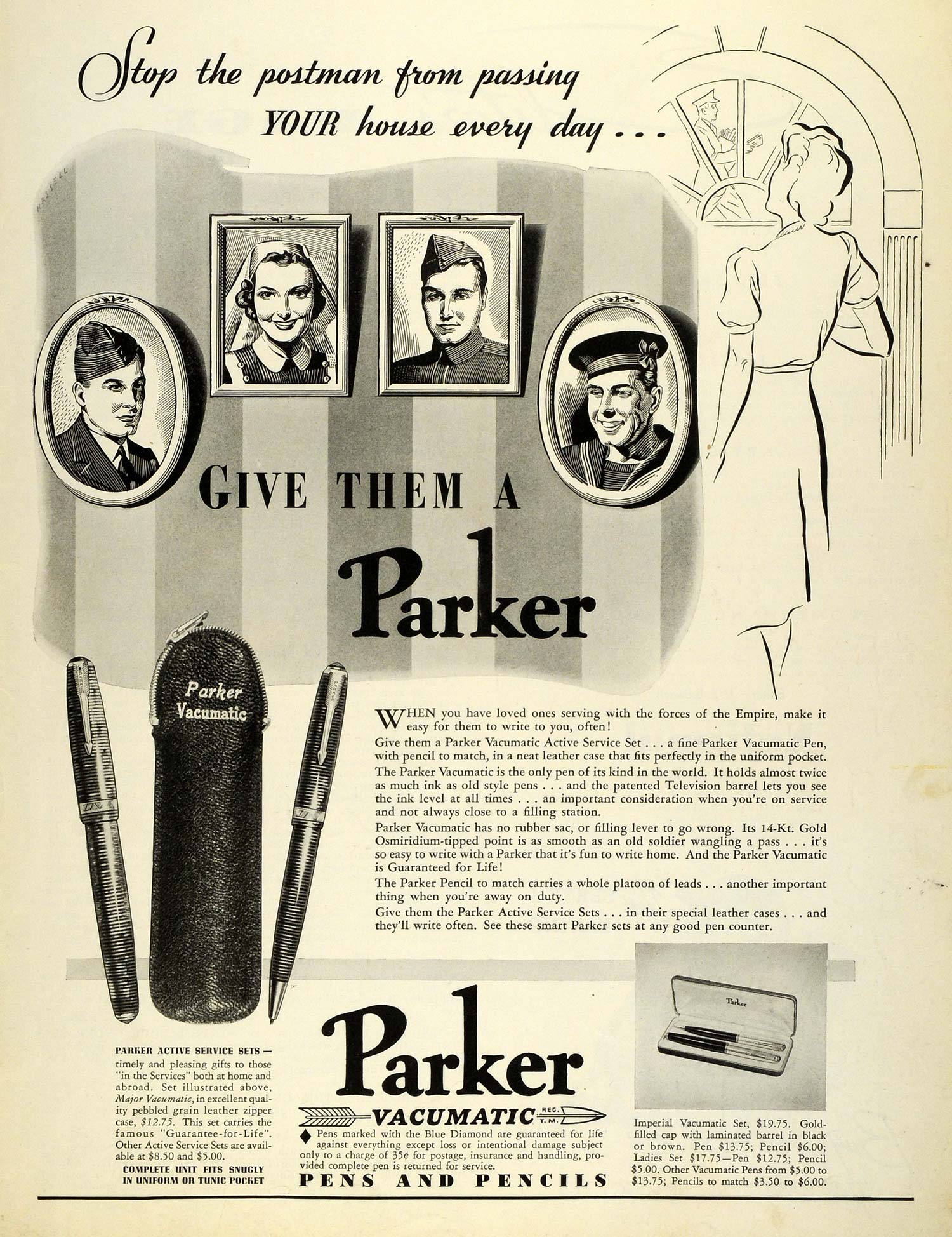 1941 Ad Parker Vacumatic Pens Pencils Writing Mail Postman