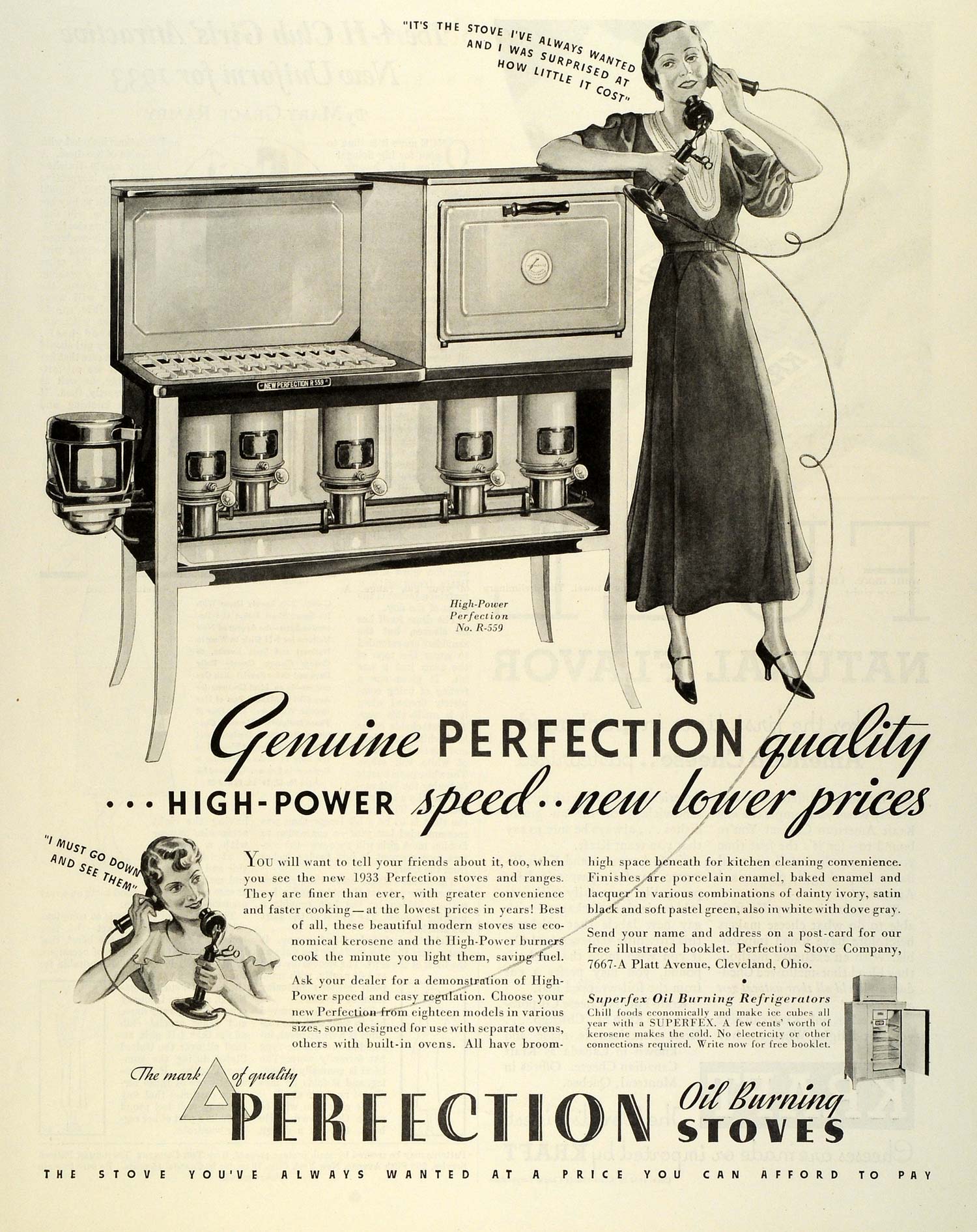 1933 Ad Perfection Oil Burning Stoves Household Appliances Housewife Cooking MX7