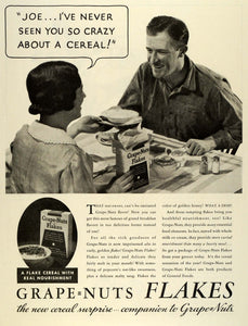 1933 Ad Grape Nuts Flakes Breakfast Cereal Box Joe Husband Wife General MX7