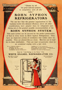 1909 Ad White Enamel Bohn Syphon Refrigerators Household Train Dining MX7
