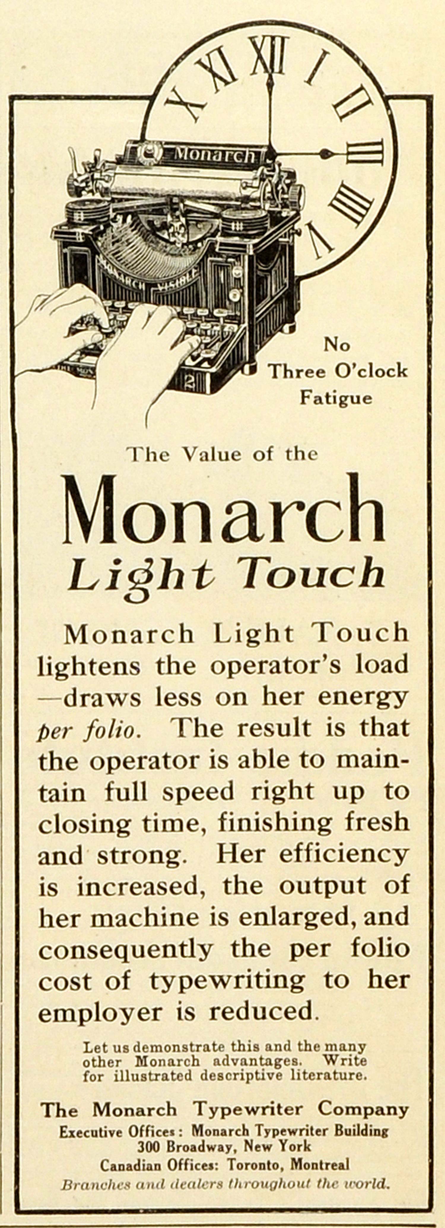 1909 Ad Monarch Light Touch Antique Typewriter Office Equipment Business MX7