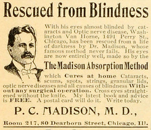 1904 Ad PC Madison Absorption Optical Cataracts Blindness Cured Medical MX7