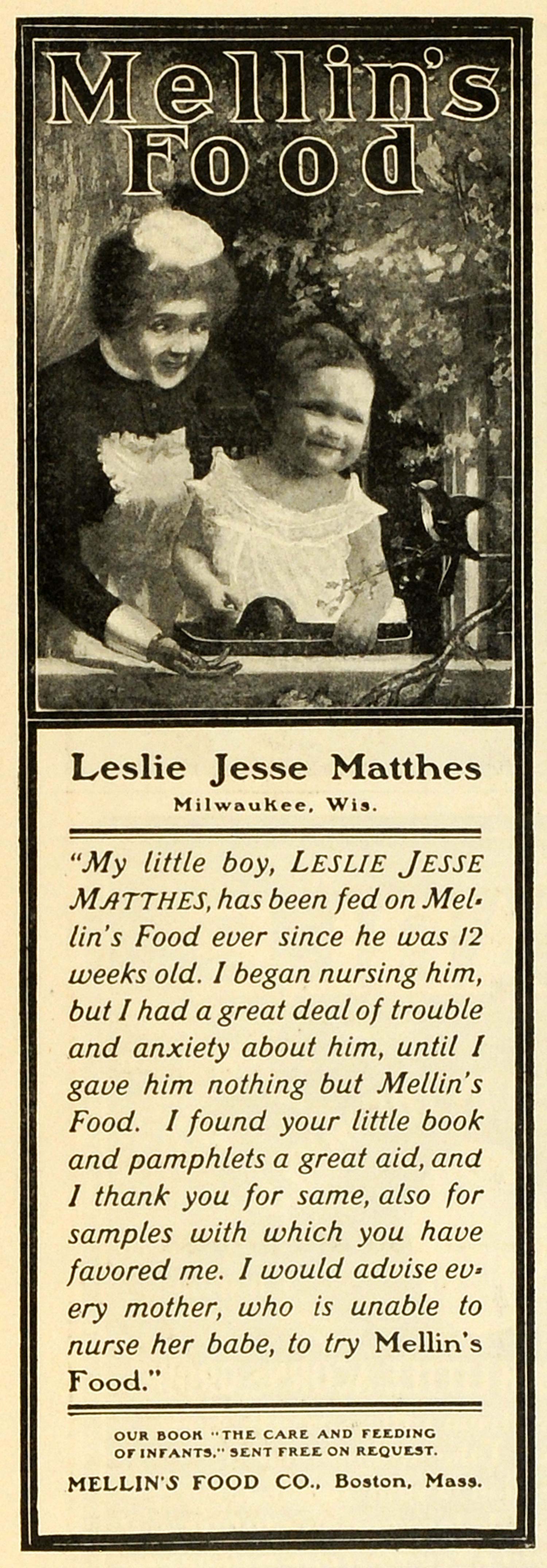 1902 Ad Mellins Baby Food Maid Child Leslie Jesse Matthes Milwaukee MX7