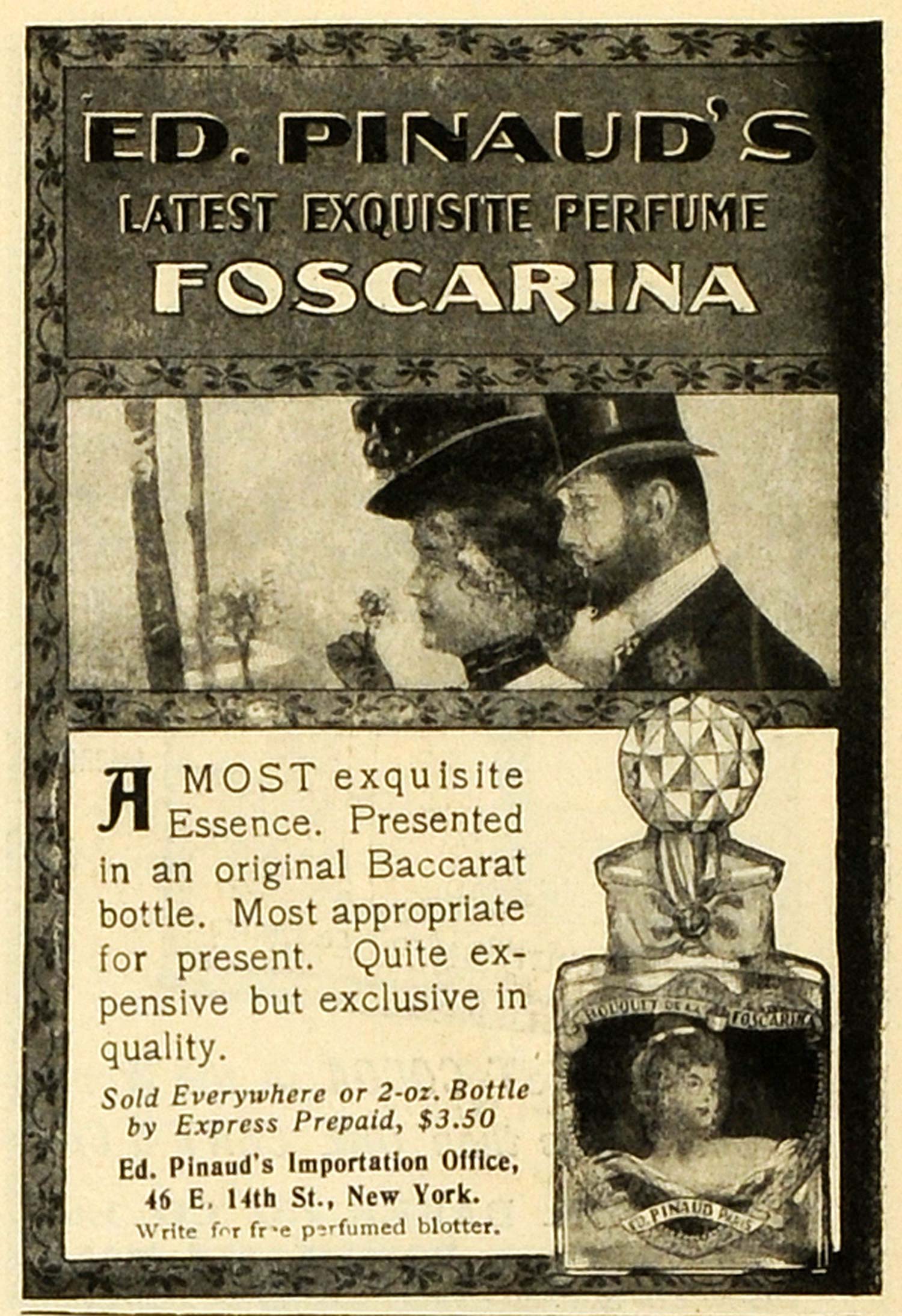 1902 Ad Ed Pinaud Perfume Foscarina Unique Glass Bottle Fragrance Scents MX7