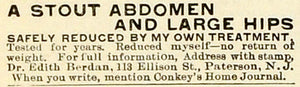 1898 Ad Dr. Edith Berdan Patterson New Jersey Weight Loss Stout Abdomen Big MX7