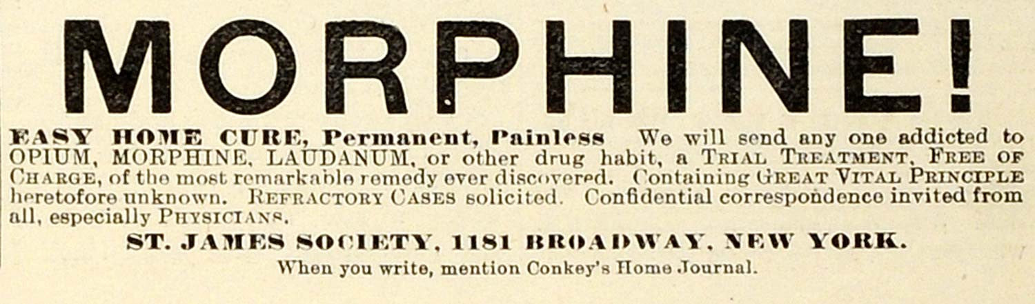 1898 Ad St. James Society Morphine Opium Laudanum Drug Addiction Cure MX7 - Period Paper
