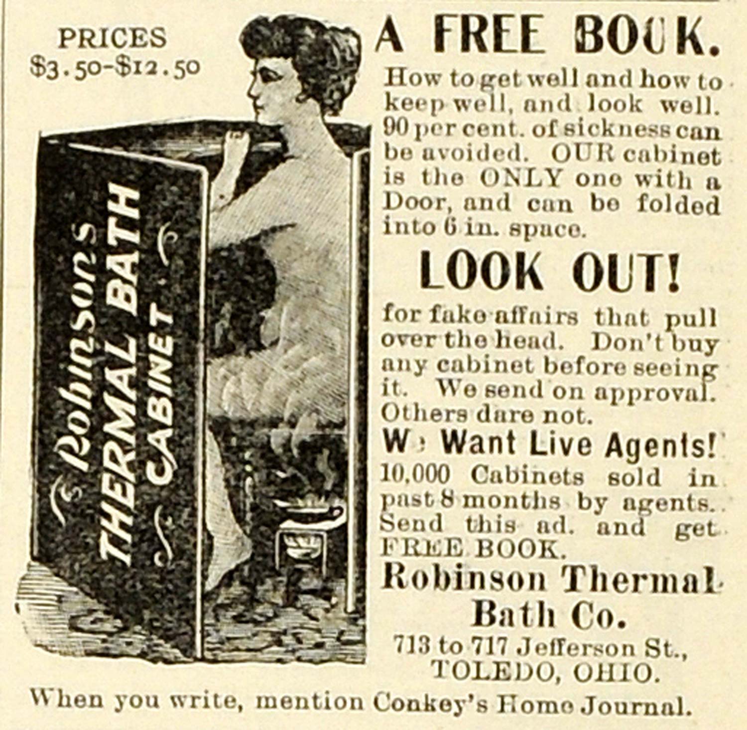1898 Ad Robinson Thermal Steam Bath Sauna Cabinet Medical Sickness Toldedo MX7