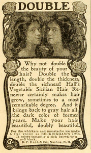 1906 Ad R. P. Hall Vegetable Sicilian Hair Renewer Facial Hair Buckingham MX7