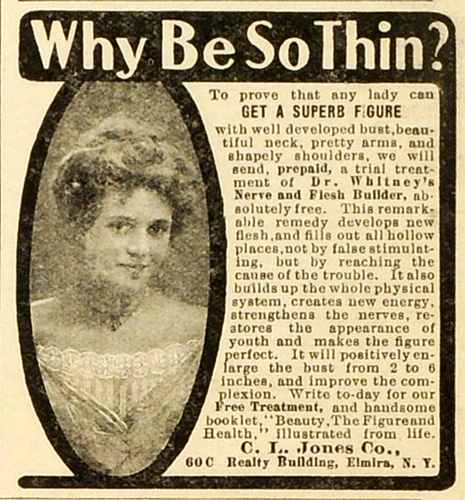1906 Ad C. L. Jones Dr. Whitney Nerve Flesh Builder Women Gain Weight MX7