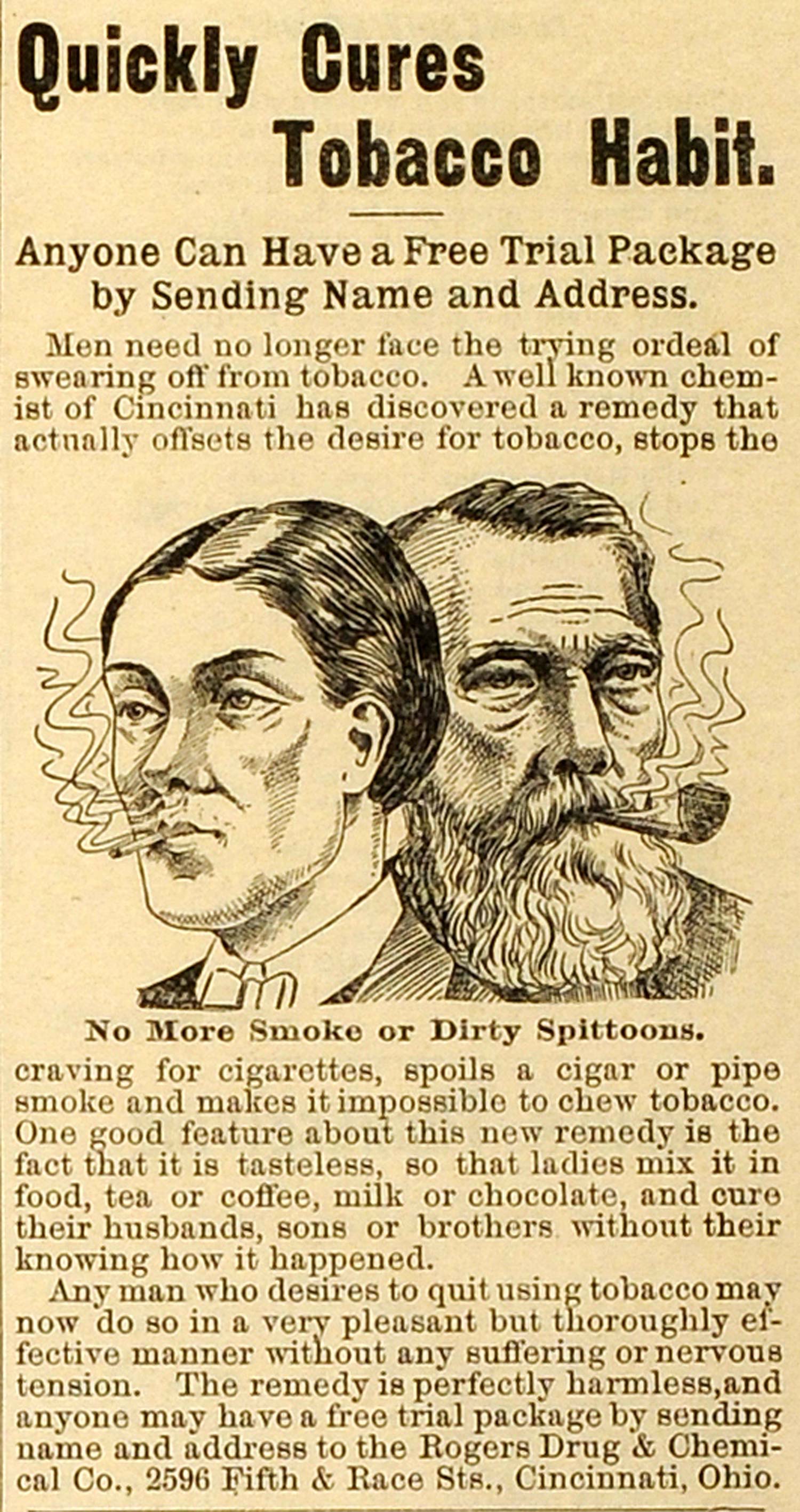 1901 Ad Tobacco Smoking Addiction Habit Cured Rogers Drug Chemical MX7