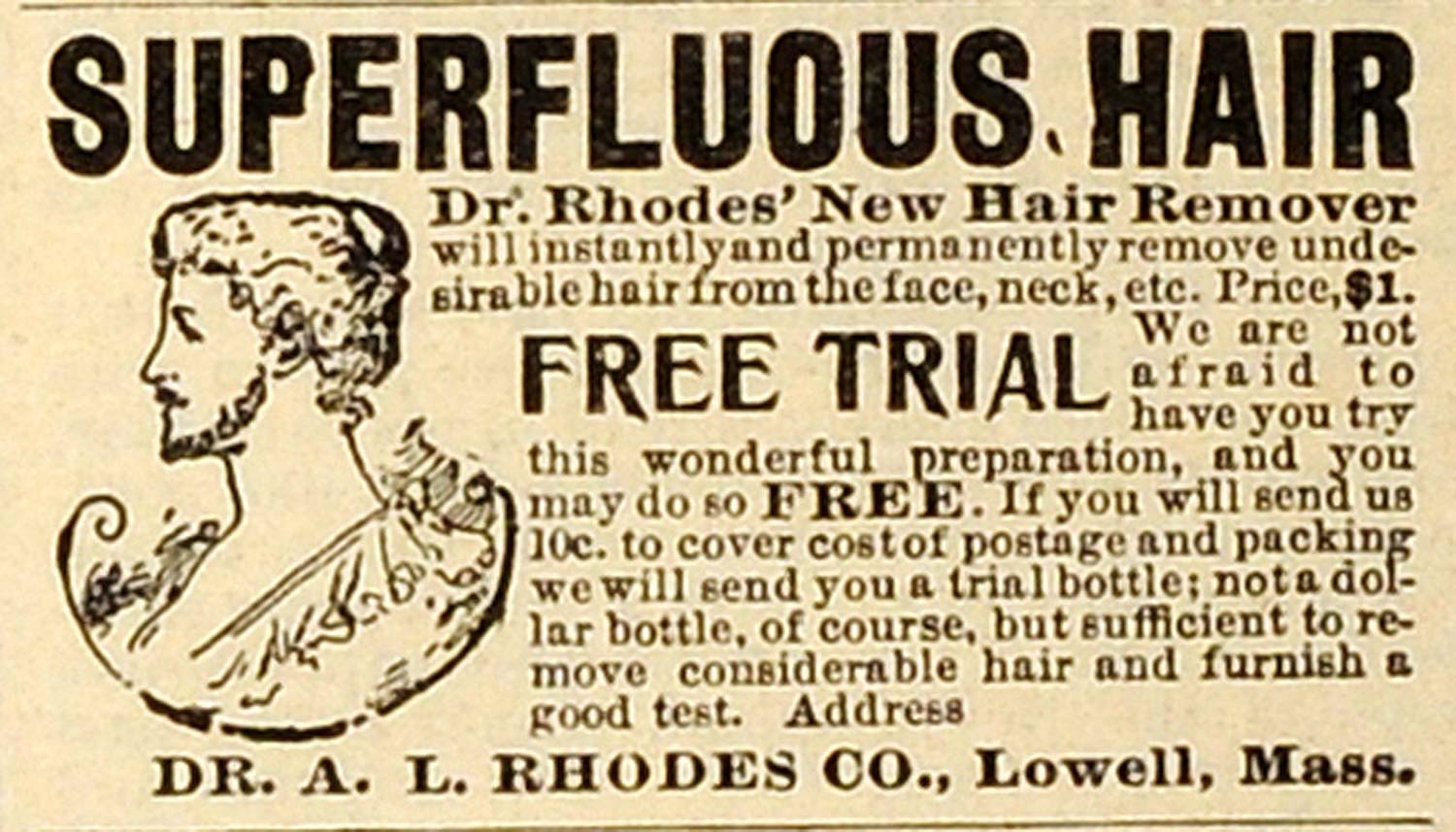1901 Ad Dr. A. L. Rhodes New Hair Remover Beauty Pricing Lowell MX7