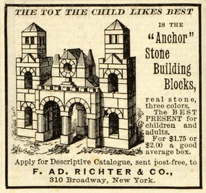 1888 Ad F AD Richter & Co Broadway NY Anchor Stone Building Blocks Children MX7