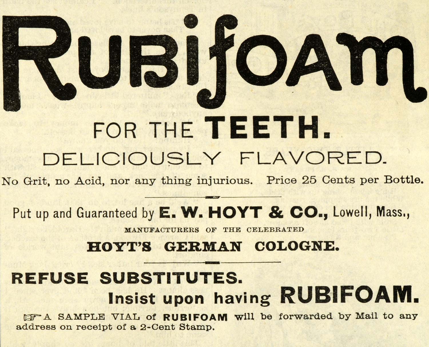 1888 Ad Rubifoam E W Hoyt Co German Cologne Dental Care Products Oral MX7