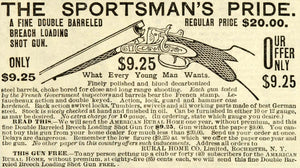1888 Ad Sportsman's Double Barreled Breach Loading Shotgun Rural Home Co MX7 - Period Paper
