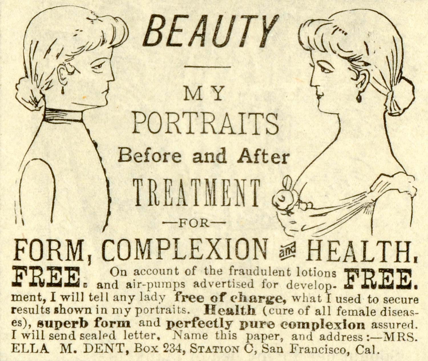 1888 Ad Beauty Treatment Portrait Form Complexion Health Ella Dent San MX7