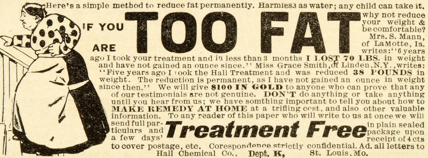 1901 Ad Hall Chemical Co Treatment Weight Loss Home Remedy St Louis Missouri MX7