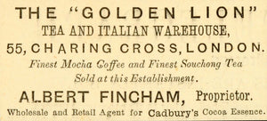 1873 Ad Golden Lion Italian Warehouse Charing Cross London Albert Fincham MX7